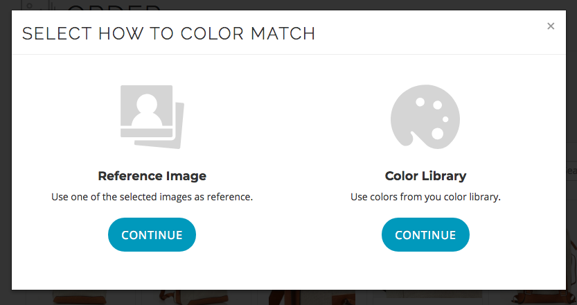 Choice between color matching via reference image or swatch library